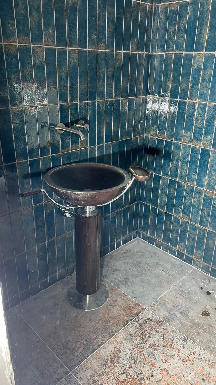 Blue zellige tile bathroom